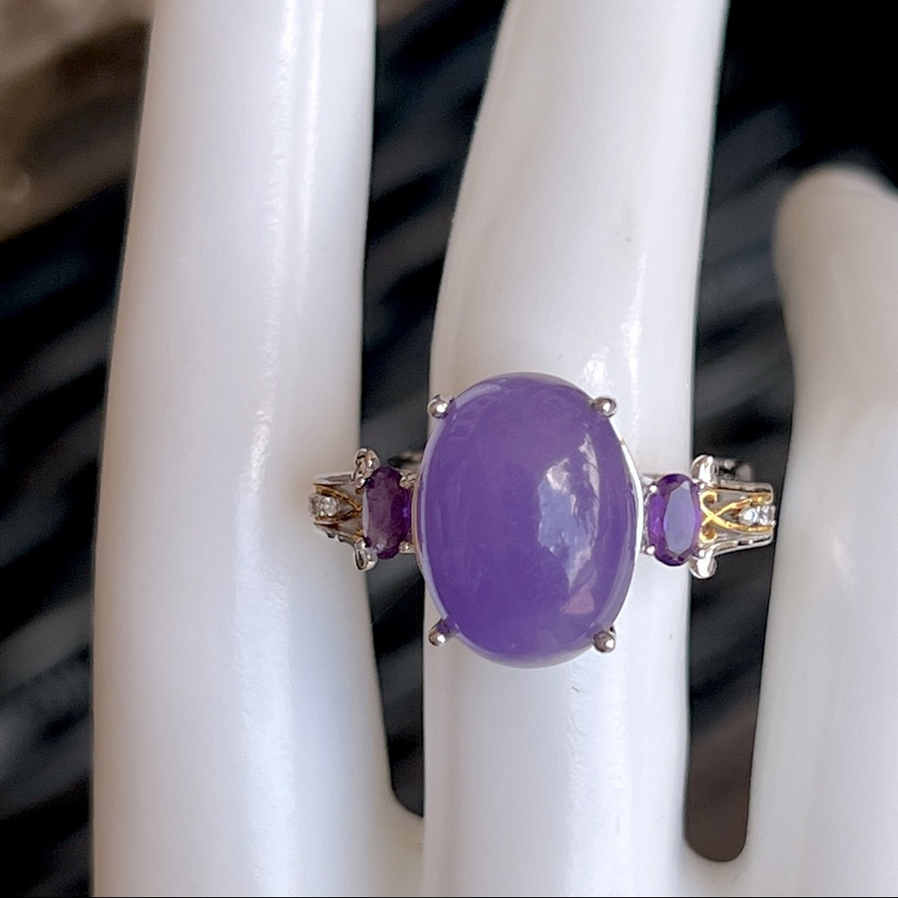 Burmese Purple Jade Multigemstone YG and Sterling Cocktail Statement Ring Sz 8 - Picture 11 of 13